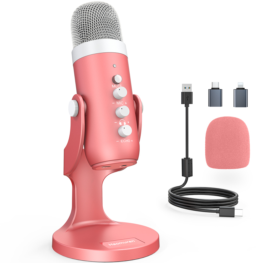 Pc Gaming Pink - Haomuren USB Kondenser Mikrofon Pembe Stüdyo